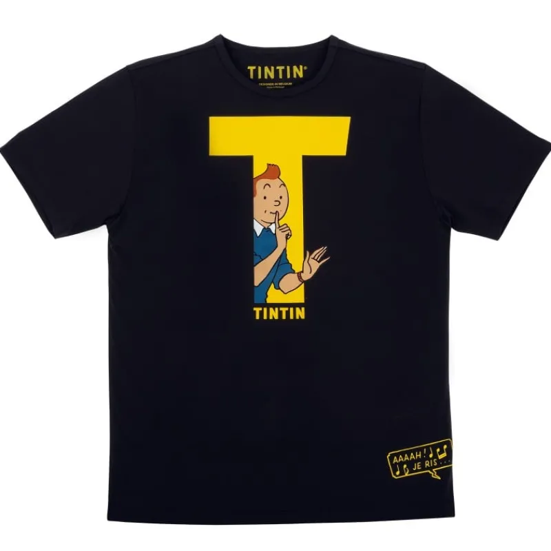 Online Kuifje T-shirt met de ‘T’ van ‘Tintin’ zwart T-shirts